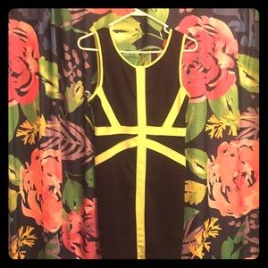 Black and neon yellow mesh party dress